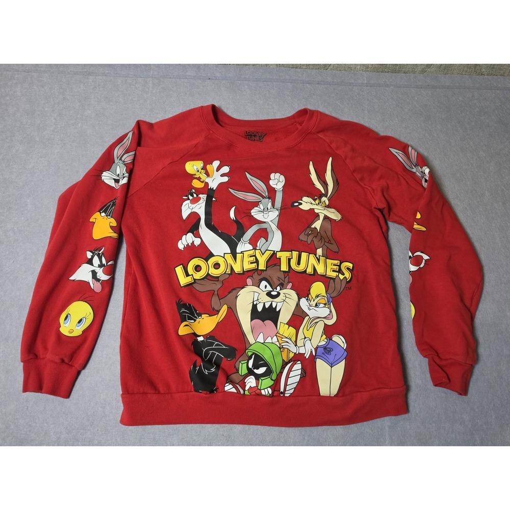 Looney Tunes Youths Graphic Sweatshirt L Red Fleece Bugs Bunny Tweety Pullover
